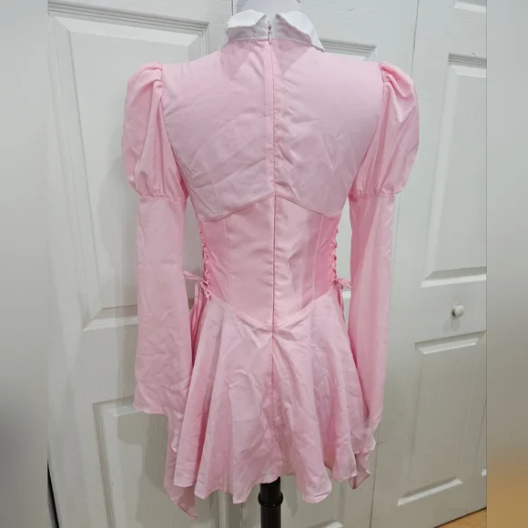 Dolls Kill Pink White Cross Sugar Thrillz Noble Hearted Corset lace up Dress S - Picture 6 of 8
